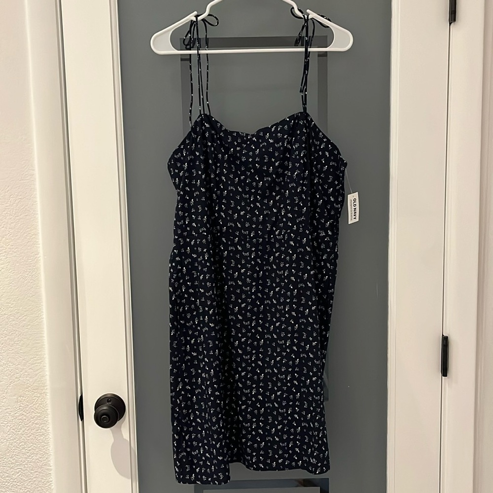 NWT Old Navy Navy Floral Midi Dress with White Print